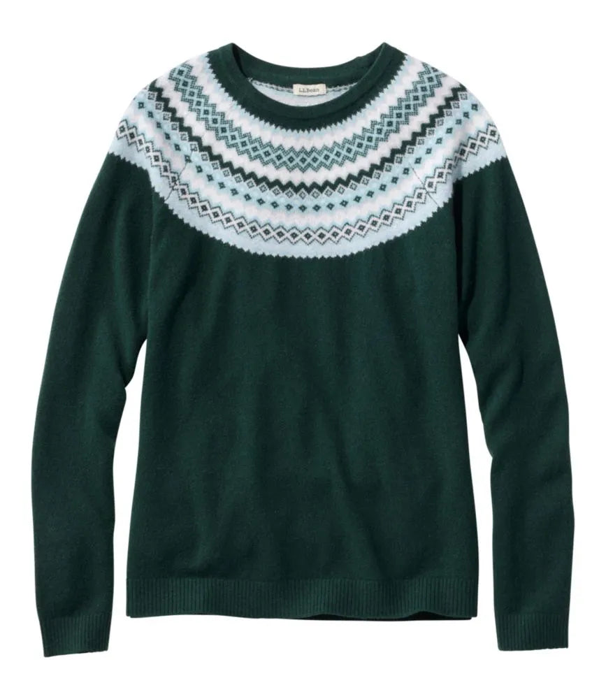 Women's Classic Cashmere Sweater, Crewneck Fair Isle