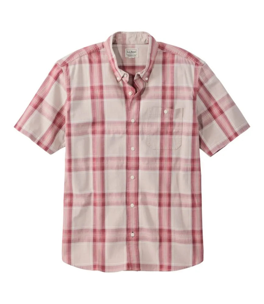 Men's Comfort Stretch® Chambray Shirt, Traditional Untucked Fit, Short-Sleeve, Plaid
