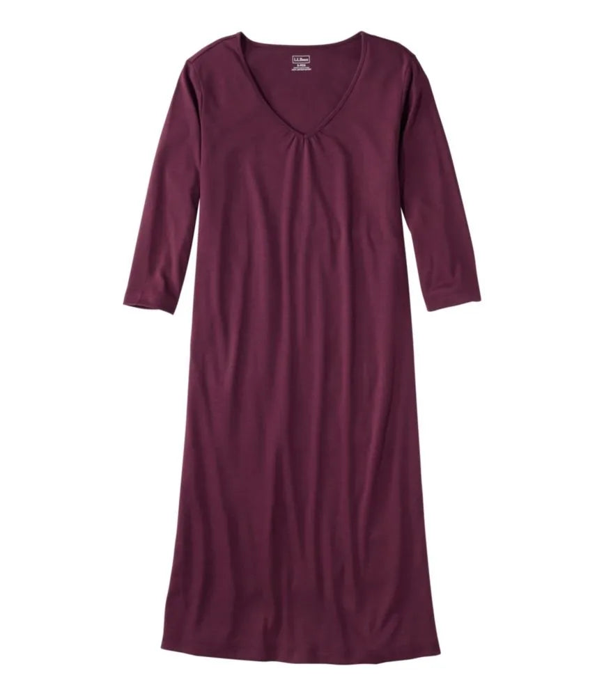 Women's Supima® Cotton Nightgown, V-Neck Three-Quarter-Sleeve