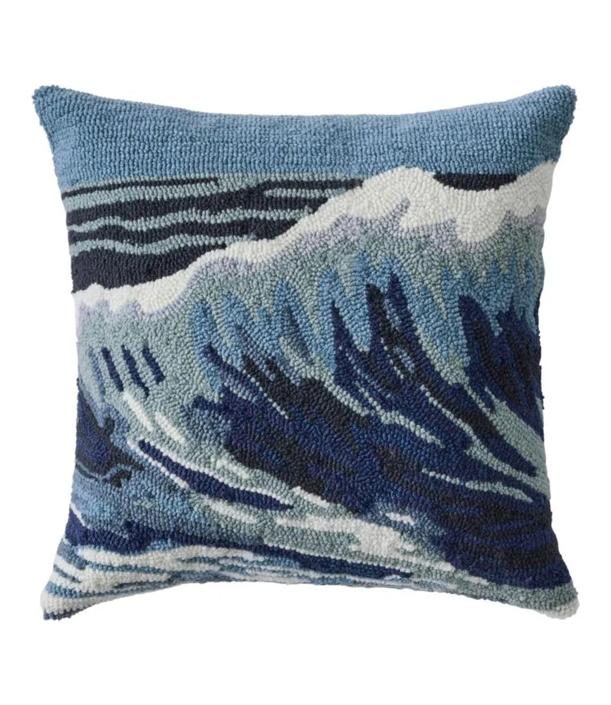Indoor/Outdoor Hooked Pillow, Ocean Waves, 18" x 18"