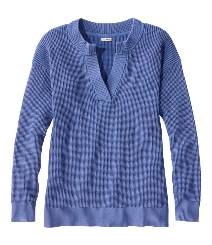 Women's Sunwashed Waffle Sweater, Splitneck