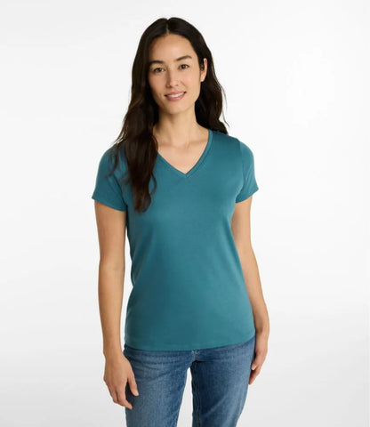 Women's Pima Cotton Shaped V-Neck, Short-Sleeve