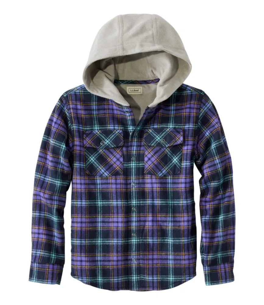 Kids' Fleece-Lined Flannel Shirt, Hooded Plaid