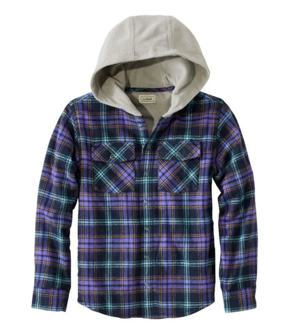 Kids' Fleece-Lined Flannel Shirt, Hooded Plaid