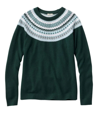 Women's Classic Cashmere Sweater, Crewneck Fair Isle