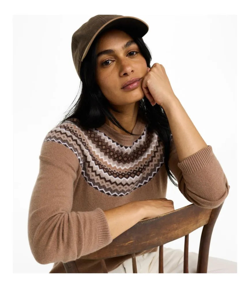 Women's Classic Cashmere Sweater, Crewneck Fair Isle