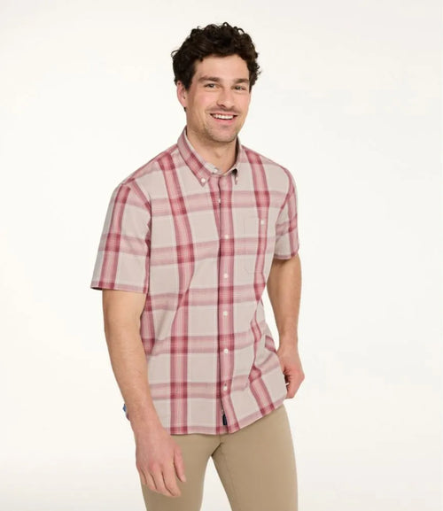 Men's Comfort Stretch® Chambray Shirt, Traditional Untucked Fit, Short-Sleeve, Plaid