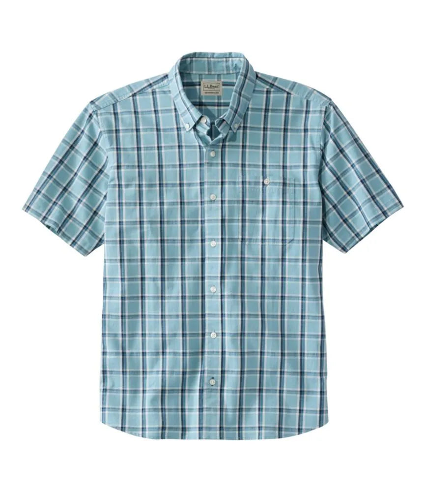 Men's Comfort Stretch® Chambray Shirt, Traditional Untucked Fit, Short-Sleeve, Plaid