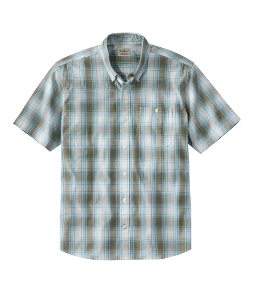 Men's Comfort Stretch® Chambray Shirt, Traditional Untucked Fit, Short-Sleeve, Plaid