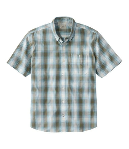 Men's Comfort Stretch® Chambray Shirt, Traditional Untucked Fit, Short-Sleeve, Plaid