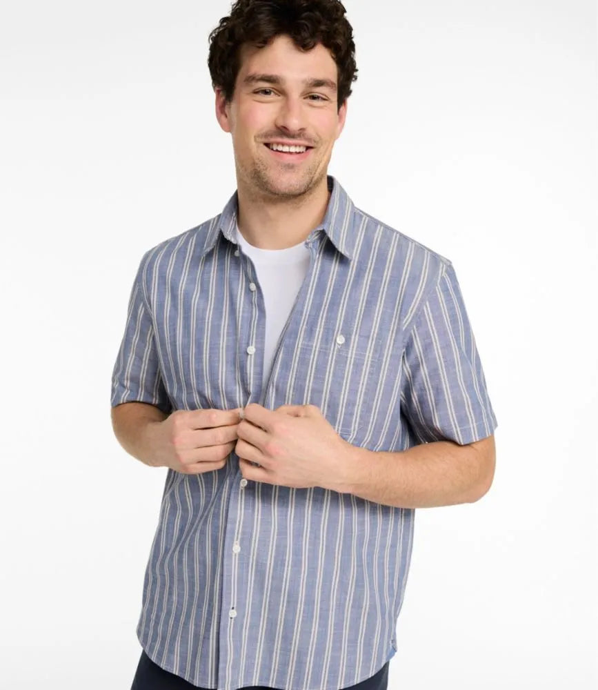 Men's Comfort Stretch Chambray Shirt, Traditional Untucked Fit, Short-Sleeve, Stripe