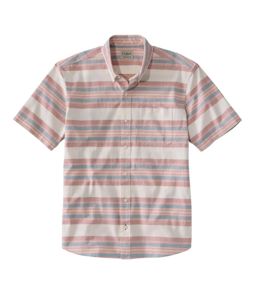 Men's Comfort Stretch Chambray Shirt, Traditional Untucked Fit, Short-Sleeve, Stripe