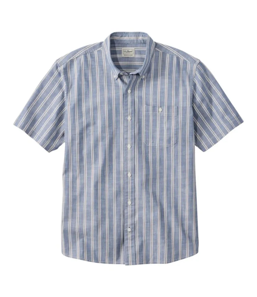 Men's Comfort Stretch Chambray Shirt, Traditional Untucked Fit, Short-Sleeve, Stripe
