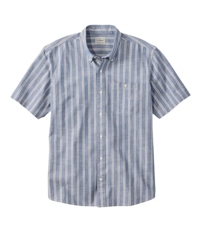Men's Comfort Stretch Chambray Shirt, Traditional Untucked Fit, Short-Sleeve, Stripe
