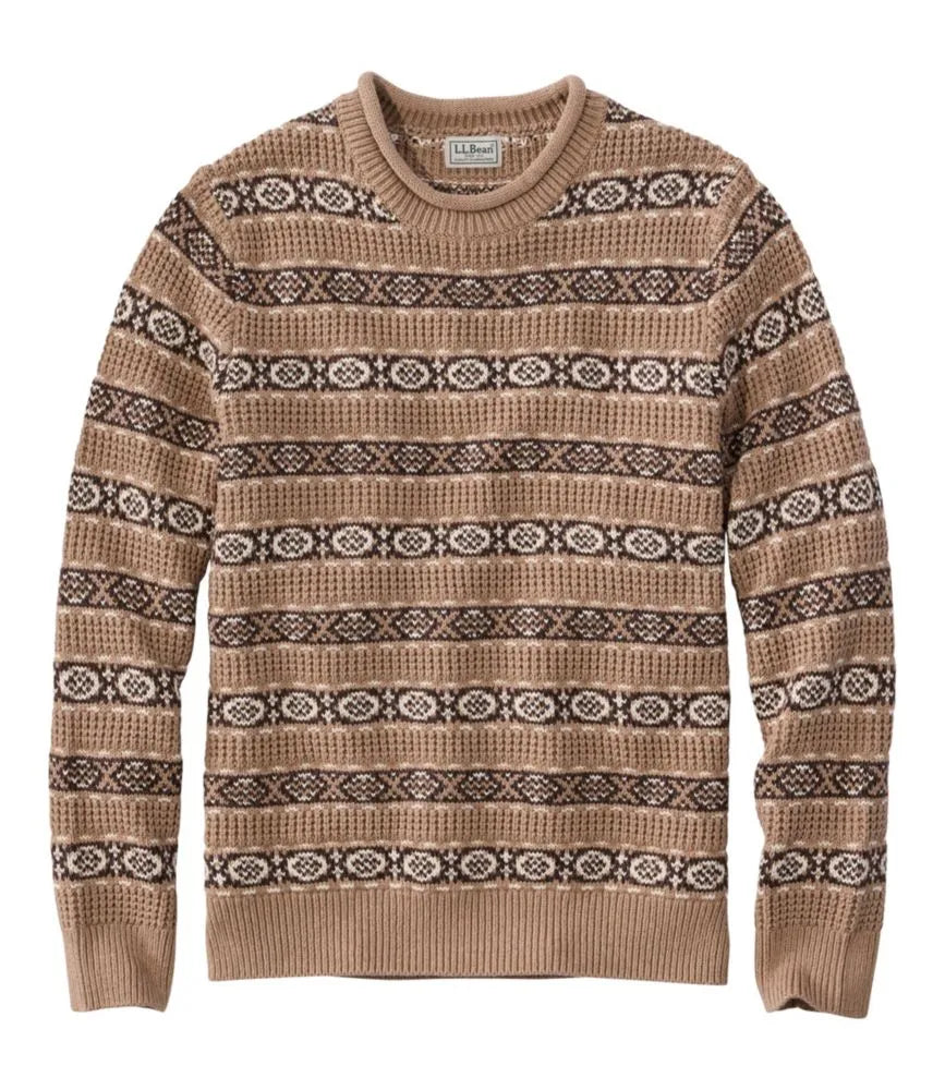 Men's L.L.Bean Organic Cotton Waffle Sweater, Crewneck, Fair Isle