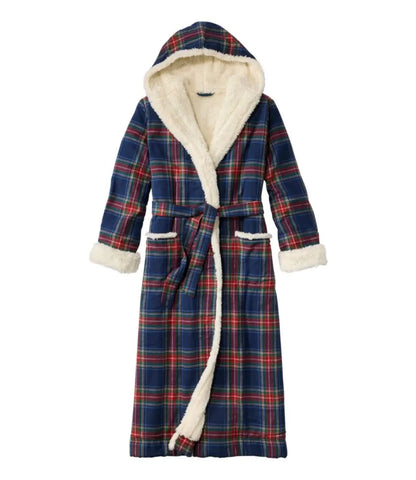 Women's Scotch Plaid Flannel Robe, Sherpa-Lined Long