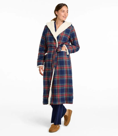 Women's Scotch Plaid Flannel Robe, Sherpa-Lined Long