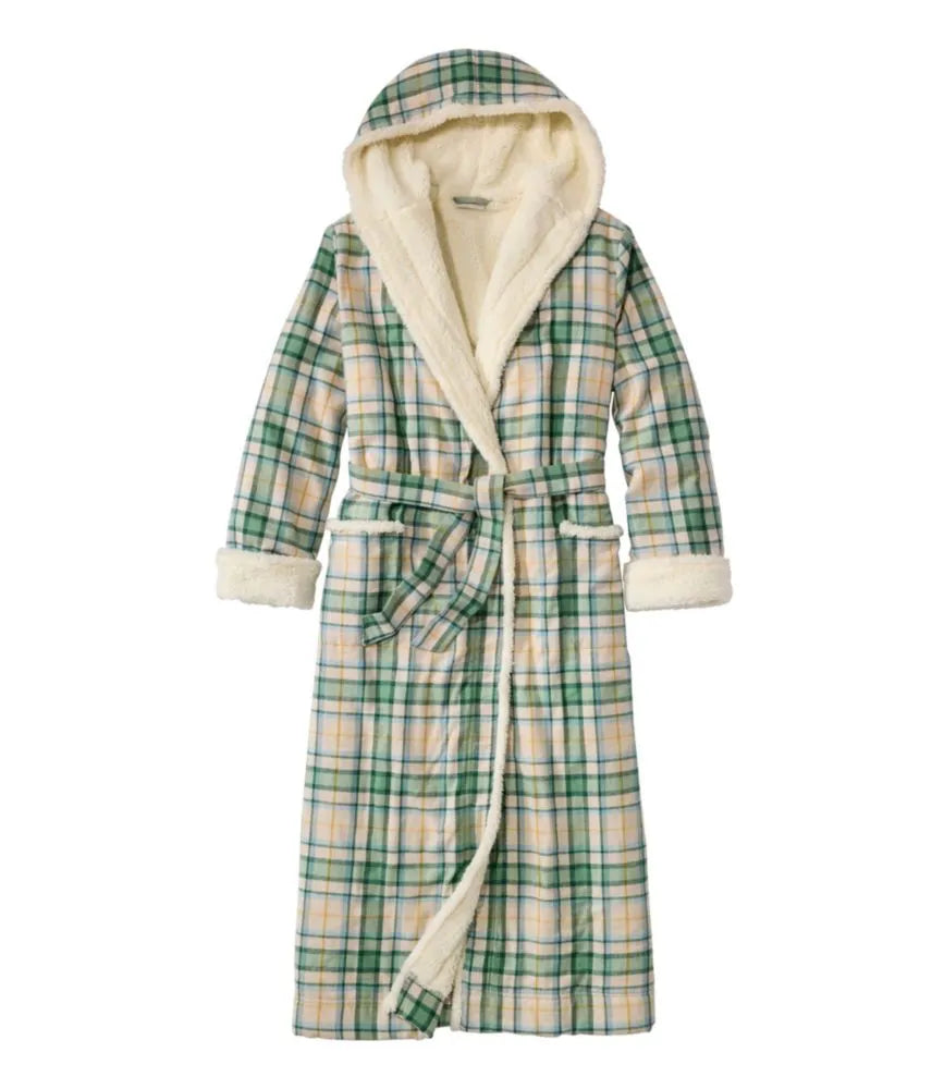 Women's Scotch Plaid Flannel Robe, Sherpa-Lined Long