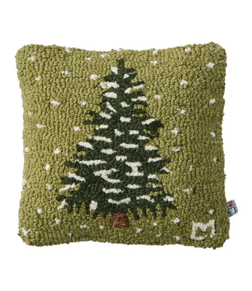 Wool Hooked Throw Pillow, Frosted Tree, 14" x 14"