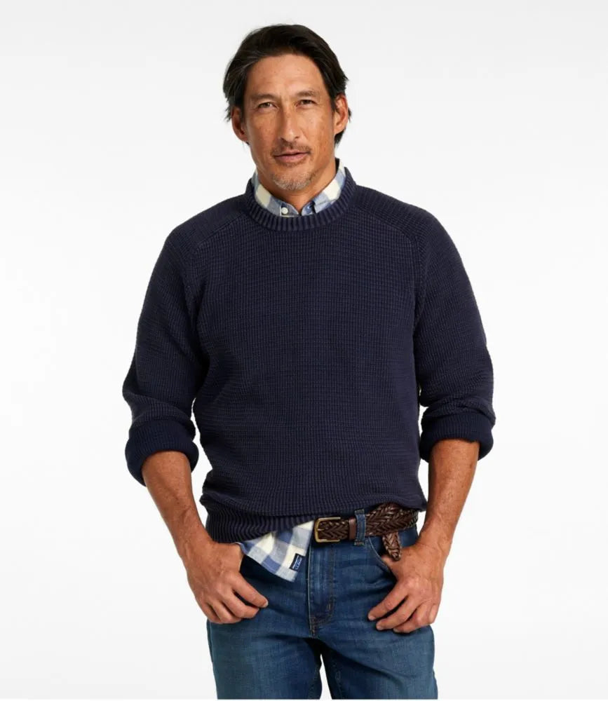 Men's Sunwashed Textured Cotton Sweater, Crewneck