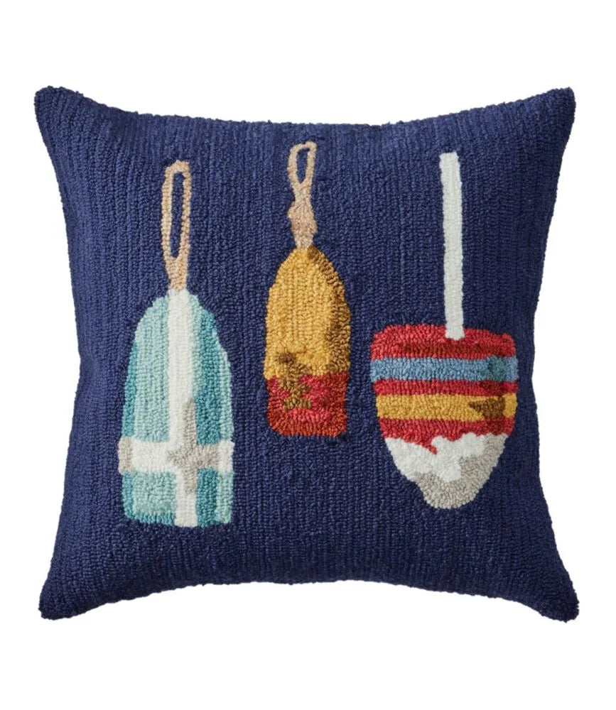 Indoor/Outdoor Hooked Pillow, Buoys, 18" x 18"