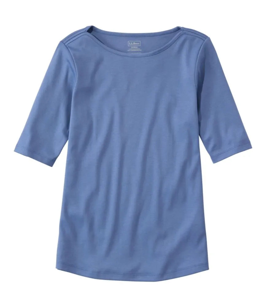 Women's Pima Cotton Tee, Elbow-Sleeve Boatneck