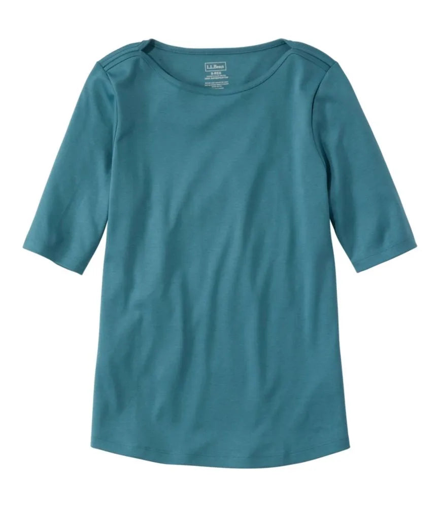 Women's Pima Cotton Tee, Elbow-Sleeve Boatneck