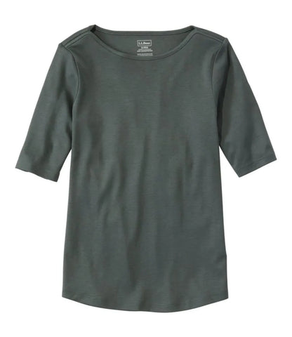 Women's Pima Cotton Tee, Elbow-Sleeve Boatneck