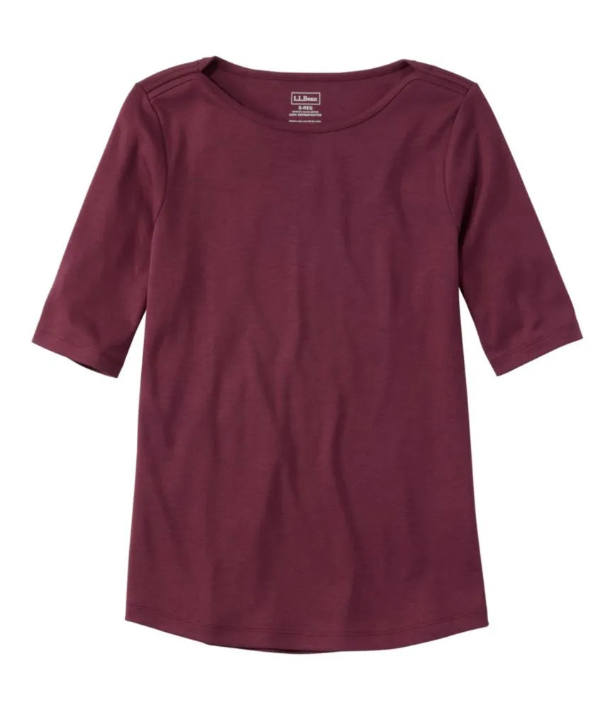 Women's Pima Cotton Tee, Elbow-Sleeve Boatneck
