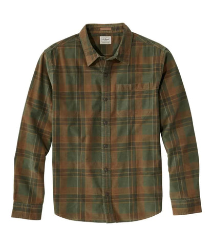 Men's Sunwashed Corduroy Shirt, Slightly Fitted Untucked Fit, Plaid