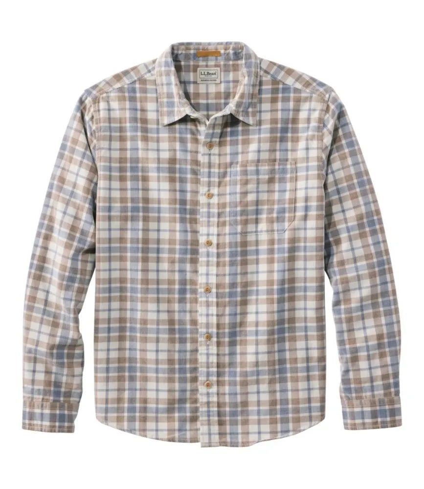 Men's Sunwashed Corduroy Shirt, Slightly Fitted Untucked Fit, Plaid