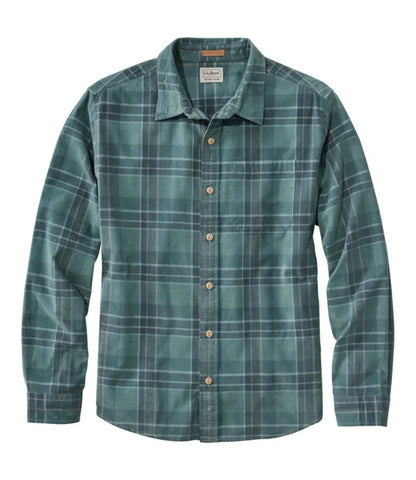 Men's Sunwashed Corduroy Shirt, Slightly Fitted Untucked Fit, Plaid