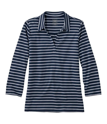 Women's Pima Cotton Tee, Three-Quarter-Sleeve Polo Stripe