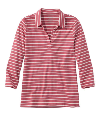 Women's Pima Cotton Tee, Three-Quarter-Sleeve Polo Stripe