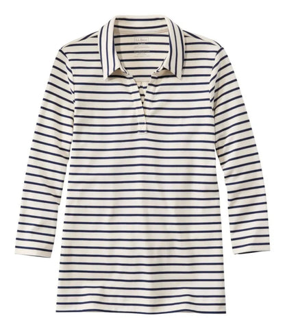 Women's Pima Cotton Tee, Three-Quarter-Sleeve Polo Stripe