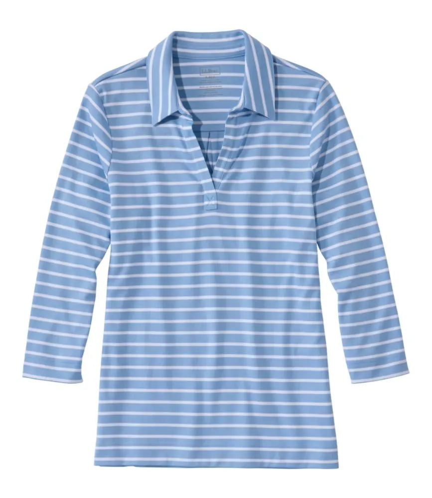Women's Pima Cotton Tee, Three-Quarter-Sleeve Polo Stripe