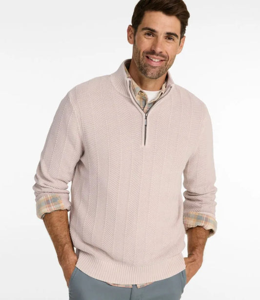 Men's Sunwashed Textured Cotton Sweater, Herringbone 1/4 Zip