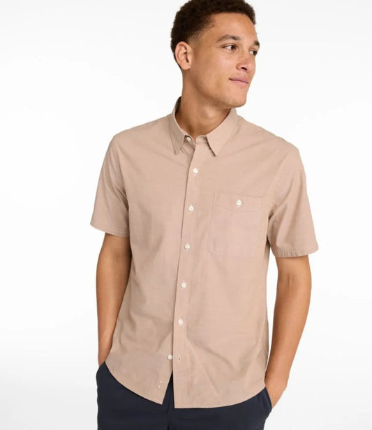 Men's Comfort Stretch Performance® Chambray Shirt, Short-Sleeve, Slightly Fitted Untucked Fit