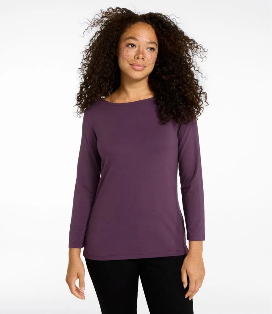 Women's Soft Stretch Supima-Blend Tee, Boatneck Bracelet-Sleeve