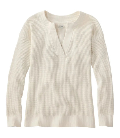 Women's Sunwashed Waffle Sweater, Splitneck