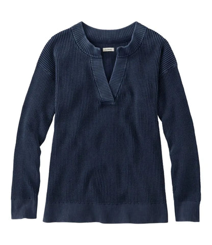 Women's Sunwashed Waffle Sweater, Splitneck