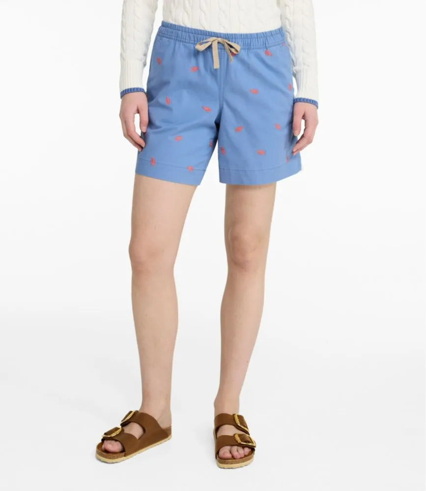 Women's Lakewashed Dock Shorts, Mid-Rise Embroidery