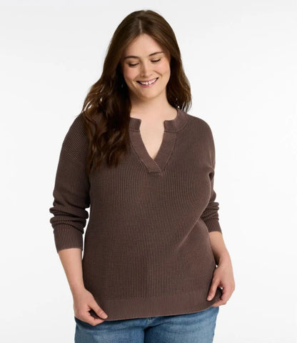 Women's Sunwashed Waffle Sweater, Splitneck