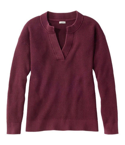 Women's Sunwashed Waffle Sweater, Splitneck