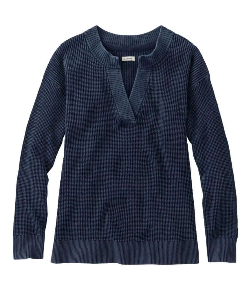 Women's Sunwashed Waffle Sweater, Splitneck