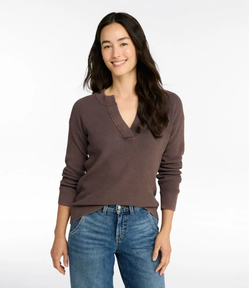 Women's Sunwashed Waffle Sweater, Splitneck
