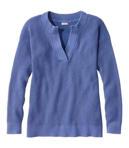 Women's Sunwashed Waffle Sweater, Splitneck