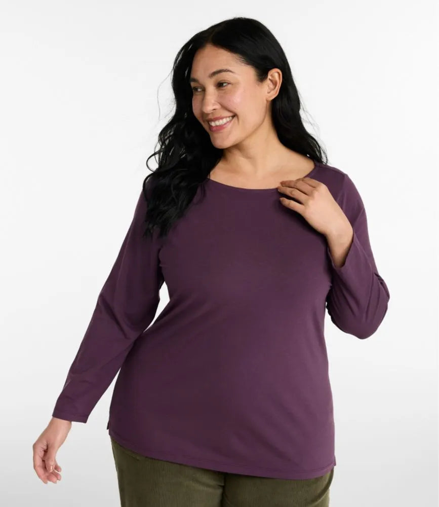 Women's Soft Stretch Supima-Blend Tee, Boatneck Bracelet-Sleeve