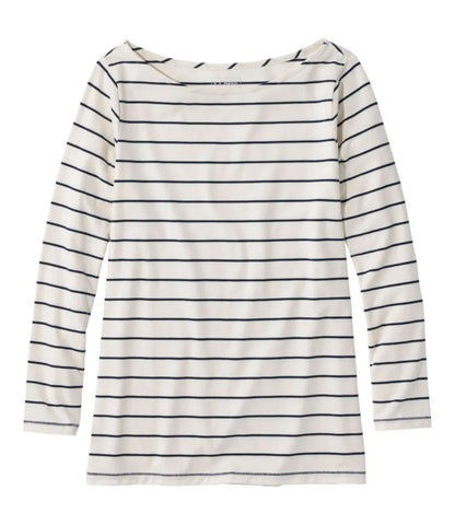 Women's Soft Stretch Supima-Blend Tee, Boatneck Bracelet-Sleeve Stripe