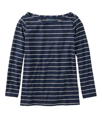 Women's Soft Stretch Supima-Blend Tee, Boatneck Bracelet-Sleeve Stripe